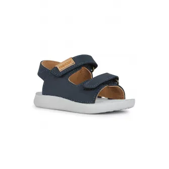 Geox, Sandale din piele nabuc cu inchidere velcro, Bleumarin, 20 EU