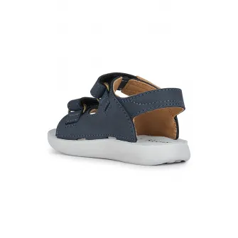Geox, Sandale din piele nabuc cu inchidere velcro, Bleumarin, 20 EU