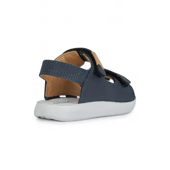 Geox, Sandale din piele nabuc cu inchidere velcro, Bleumarin, 20 EU