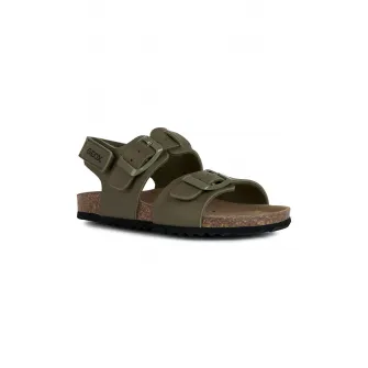 Geox, Sandale slingback cu catarama Ghita, Verde militar, 25 EU