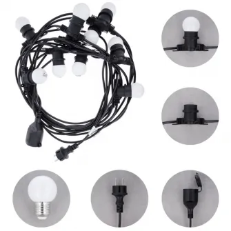 Ghirlanda luminoasa decorativa exterior Forever Light, E27, G45, 10 becuri LED, IP65, 12m, Alb