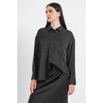 Gina Tricot, Camasa uni lejera, Negru, XL