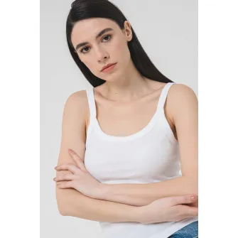 Gina Tricot, Top uni cu decolteu in U, Alb optic, L