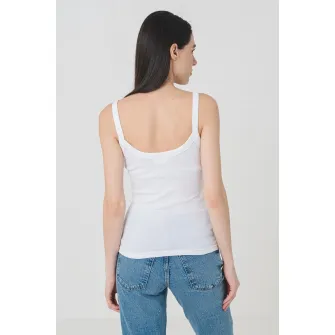 Gina Tricot, Top uni cu decolteu in U, Alb optic, L