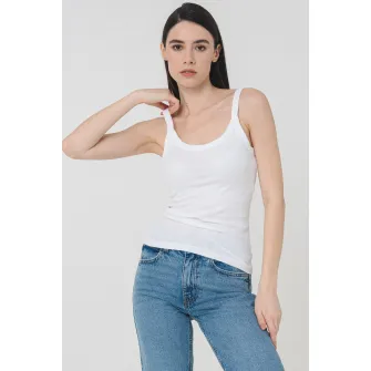 Gina Tricot, Top uni cu decolteu in U, Alb optic, L