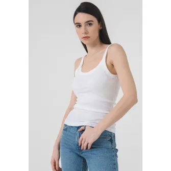 Gina Tricot, Top uni cu decolteu in U, Alb optic, S