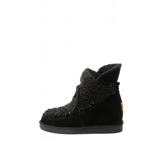 Gioseppo, Ghete de piele intoarsa si blana shearling sintetica, cu talpa wedge ascunsa, Negru, 38