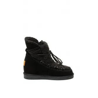 Gioseppo, Ghete de piele intoarsa si blana shearling sintetica, cu talpa wedge ascunsa, Negru, 38