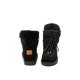 Gioseppo, Ghete de piele intoarsa si blana shearling sintetica, cu talpa wedge ascunsa, Negru, 38