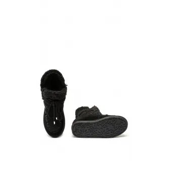 Gioseppo, Ghete de piele intoarsa si blana shearling sintetica, cu talpa wedge ascunsa, Negru, 38