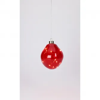 Glob decorativ cu 10 Led-uri Organic, diametru 12 cm, sticla, lumina alb-cald, rosu