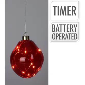 Glob decorativ cu 10 Led-uri Organic, diametru 12 cm, sticla, lumina alb-cald, rosu