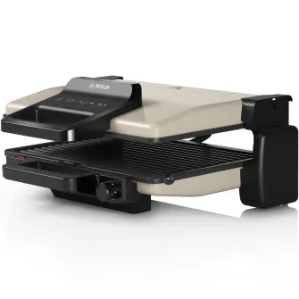 Gratar electric 3 in 1 Bosch TCG3302, 2000 W, Contact grill, temperatura reglabila, placi grill cu canale de scurgere a grasimii, gri
