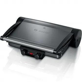 Gratar electric 3 in 1 Bosch TCG4215, 2000 W, Contact grill, temperatura reglabila, placi grill inclinate si tavite pentru colectarea grasimii, argintiu