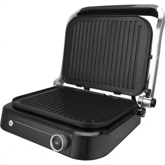 Gratar electric FRAM FEG-2100SSBK, 2100W, deschidere 180˚, placi detasabile, 7 programe presetate + manual, senzori pentru detectare grosime, temperatura reglabila, dimensiuni placi: 31.3 x 24.4cm, Argintiu