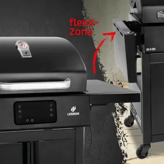 Gratar electric Landmann, 3200W, afisaj digital, suprafata de gatit emailata 59x40.5 cm, 116x57.5 cm, inaltime 121.5 cm, tava de colectare grasime, 2 termometre, negru, 4 roti