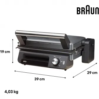 Gratar electric multifunctional Braun MultiGrill CG5033, 0X17900014, 2000 W, 3 moduri de gatire, temperatura maxima 230˚C, argintiu/negru