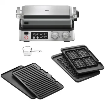 Gratar electric multifunctional Braun MultiGrill CG7044, 2000 W, 3 moduri de gatire, temperatura maxima 230C, 2 seturi placi, argint