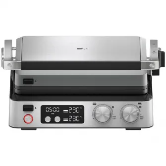 Gratar electric multifunctional Braun MultiGrill CG7044, 2000 W, 3 moduri de gatire, temperatura maxima 230C, 2 seturi placi, argint