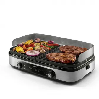 Gratar electric Philips Seria 5000 HD6222/90, 2400 W, temperatura reglabila, 2 zone de incalzire, plite reversibile si detasabile, suprafata de gratar mare: 1400 cm², strat de piatra Maifan, tava pentru grasime detasabila