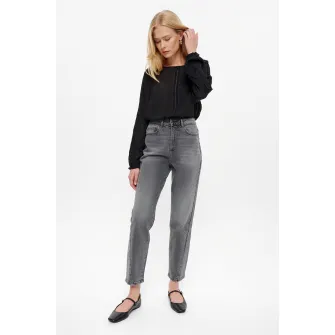 GreenPoint, Blugi crop cu aspect decolorat, Gri inchis, 34