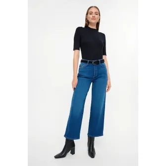 GreenPoint, Blugi crop cu croiala ampla, Albastru royal, 36