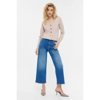 GreenPoint, Blugi crop cu croiala ampla, Albastru royal, 40
