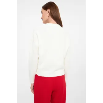 GreenPoint, Cardigan cu buzunare aplicate si decolteu in V, Alb murdar, XS