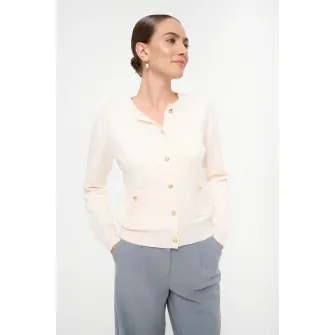 GreenPoint, Cardigan cu nasturi si buzunare, Bej deschis, XL