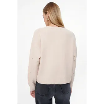 GreenPoint, Cardigan cu strasuri si decolteu in V, Argintiu, Bej deschis, L