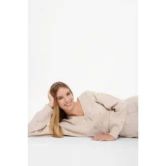 GreenPoint, Cardigan cu strasuri si decolteu in V, Argintiu, Bej deschis, L