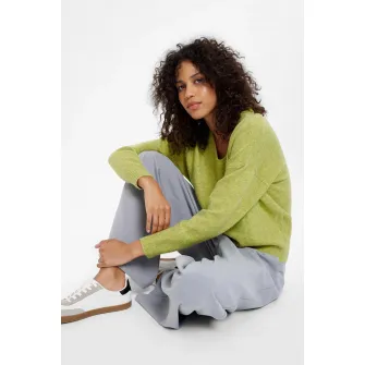 GreenPoint, Pulover cu decolteu in V si maneci cazute, Verde fistic, XS