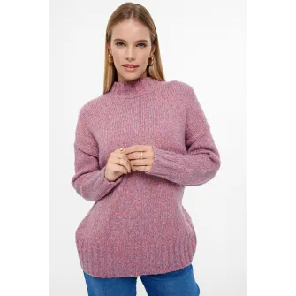 GreenPoint, Pulover cu decolteu la baza gatului si maneci cazute, Violet melange, S