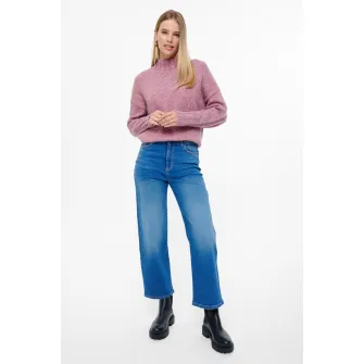 GreenPoint, Pulover cu decolteu la baza gatului si maneci cazute, Violet melange, S