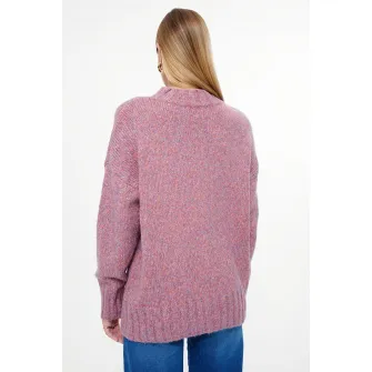 GreenPoint, Pulover cu decolteu la baza gatului si maneci cazute, Violet melange, S