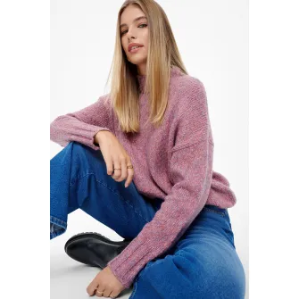 GreenPoint, Pulover cu decolteu la baza gatului si maneci cazute, Violet melange, S