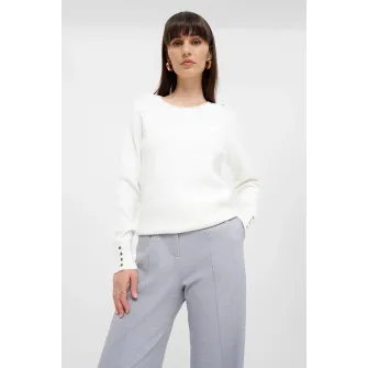 GreenPoint, Pulover cu decolteu rotund, Alb optic, XL