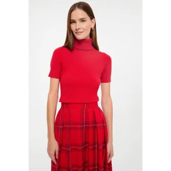 GreenPoint, Pulover cu maneci scurte si guler inalt, Rosu, XL