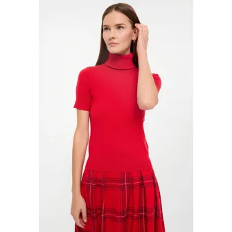 GreenPoint, Pulover cu maneci scurte si guler inalt, Rosu, XL