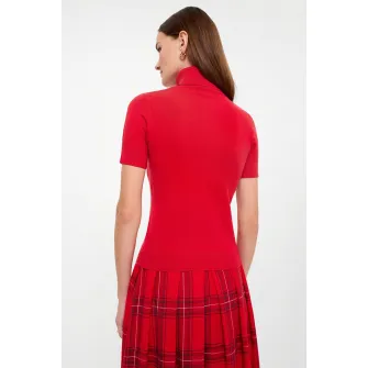 GreenPoint, Pulover cu maneci scurte si guler inalt, Rosu, XL