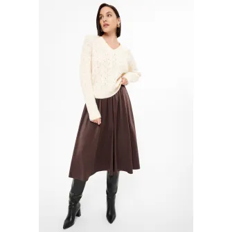 GreenPoint, Pulover cu perforatii si maneci cazute, Alb fildes, XS