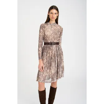 GreenPoint, Rochie evazata cu animal print, Maro, 34