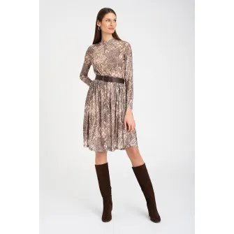 GreenPoint, Rochie evazata cu animal print, Maro, 34