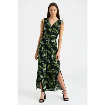 GreenPoint, Rochie evazata cu bretele ajustabile, Verde, Negru, 34