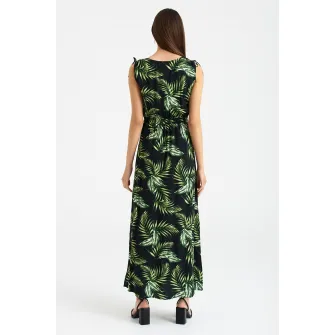 GreenPoint, Rochie evazata cu bretele ajustabile, Verde, Negru, 34
