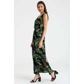 GreenPoint, Rochie evazata cu bretele ajustabile, Verde, Negru, 34