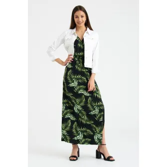 GreenPoint, Rochie evazata cu bretele ajustabile, Verde, Negru, 34