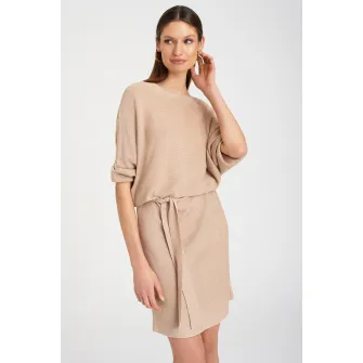 GreenPoint, Rochie-pulover cu insertii stralucitoare, Bej, 42