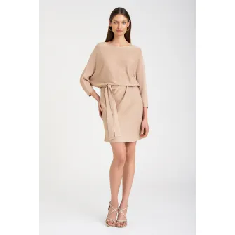 GreenPoint, Rochie-pulover cu insertii stralucitoare, Bej, 42