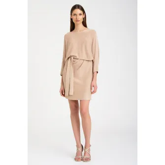 GreenPoint, Rochie-pulover cu insertii stralucitoare, Bej, 42